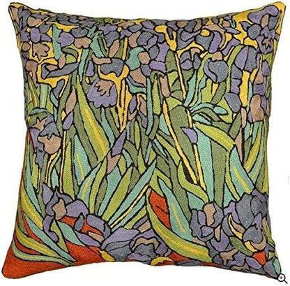 Van Gogh Irises Pillow Cover Green Floral Pillowcase Needlepoint Flower Chair by Kashmir+Designs