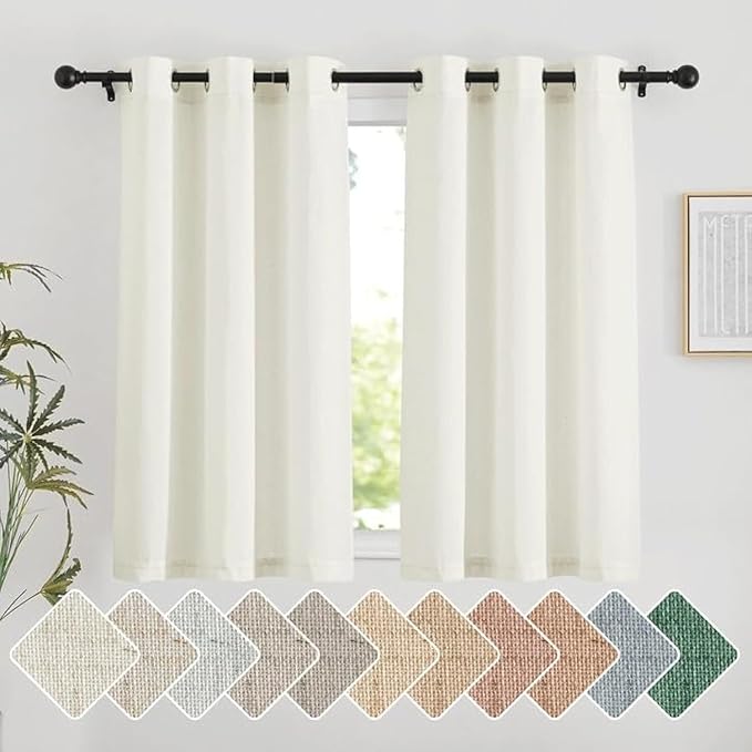 NICETOWN Flax Linen Kitchen Curtains 48 inches Long, Grommet Top Vintage by NICETOWN