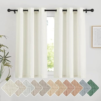 NICETOWN Flax Linen Kitchen Curtains 48 inches Long, Grommet Top Vintage by NICETOWN