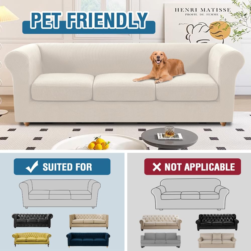 H.VERSAILTEX 4 Piece Stretch Chesterfield Sofa Slipcovers for 3 Seat Cushion ...