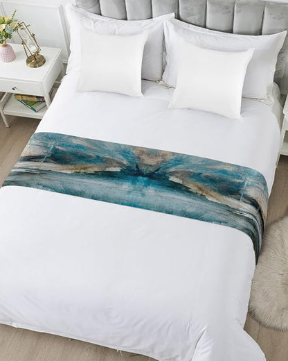 Abstract Mottled Turquoise Green Gray Art Bed Runners - Image 5