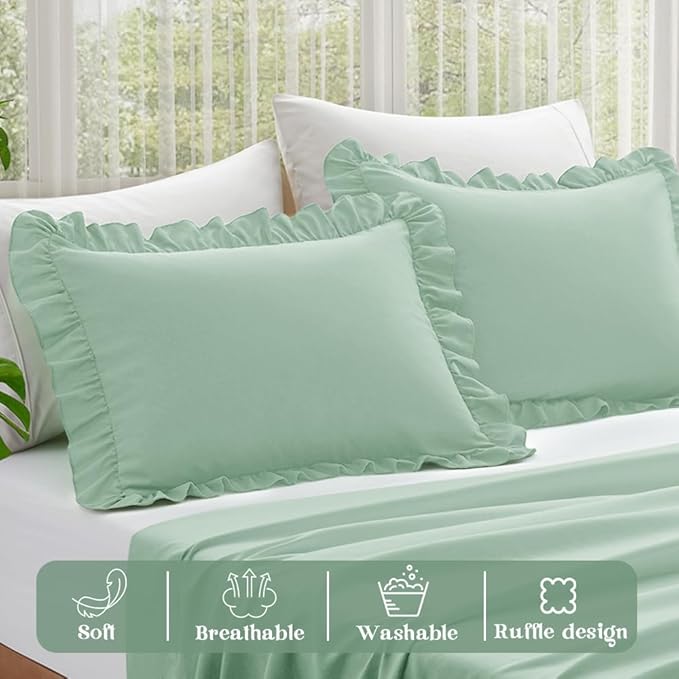 KKJIAF Ruffle Pillow Cases Queen Size Set of 2, Ruffled Pillow Covers - Image 4