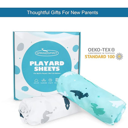 Pack and Play Sheets Fitted, Mini Crib Sheets 2 Pack, Playard Sheets Compatible - Image 5