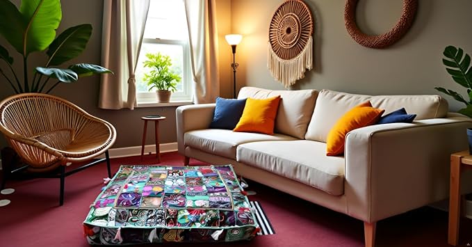 CRAFT KALA Indian Square Patchwork Traditional Pouf Cover Indian Living Room - Image 6