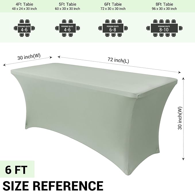 Obstal 2PC Sage Green Tablecloth - 6ft Rectangle Spandex Table Cover - Image 4