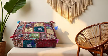 CRAFT KALA Indian Square Patchwork Traditional Pouf Cover Indian Living Room - Image 4