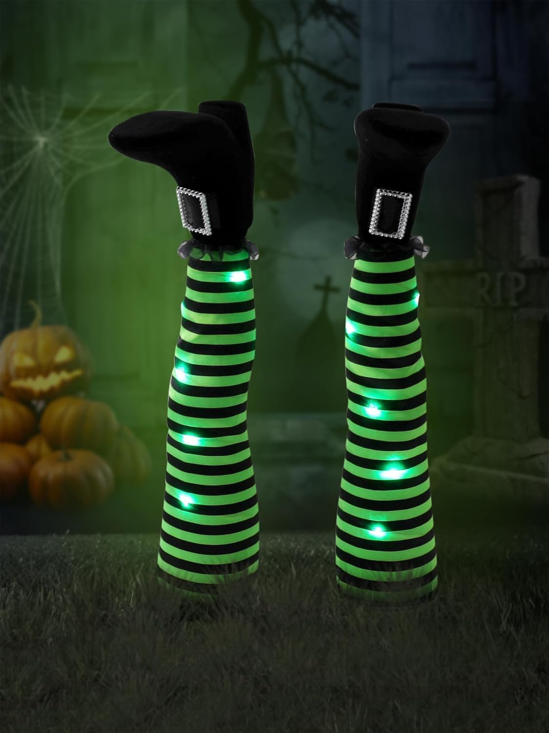Halloween Witches Legs Decor Leg Yard Stakes Stake Wreaths Feet Door Crashing Garden Party Porch Wicked Hanging House Foot Outdoor Decorations (Green1)