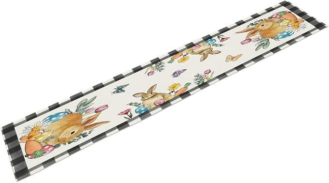Easter Bunnies Table Runner, Easter Eggs Linen Farmhouse Table Runners - Image 2
