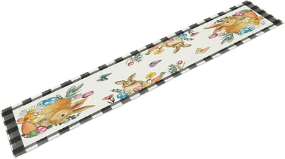 Easter Bunnies Table Runner, Easter Eggs Linen Farmhouse Table Runners - Image 2