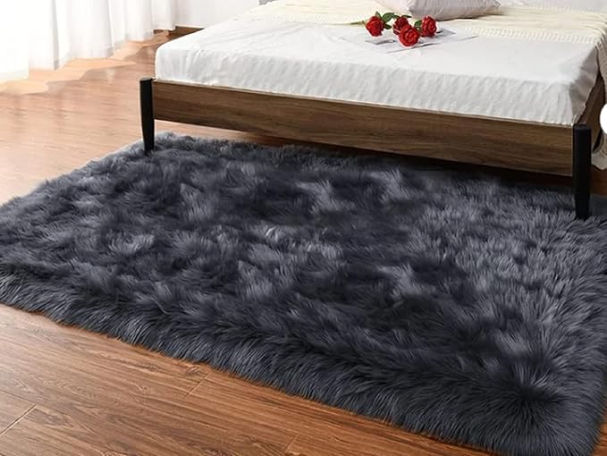 Latepis Dark Gray Faux Fur Rug 3x4 Area Sheepskin Rug - Image 7
