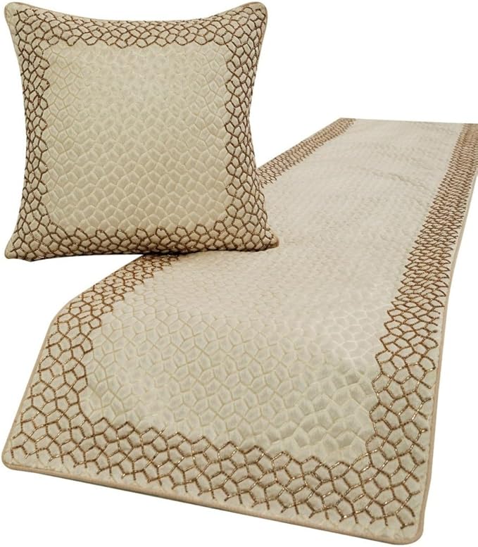 The HomeCentric King/Queen/Twin Ivory & Gold Designer CA King 86"x18" Bed Runner by TheHomeCentric