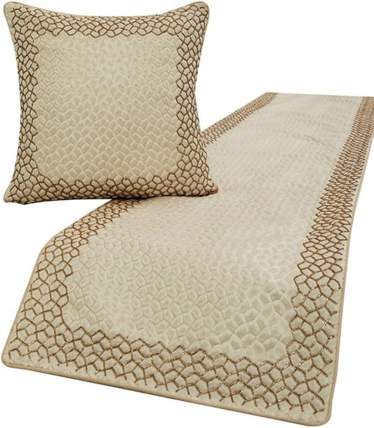 The HomeCentric King/Queen/Twin Ivory & Gold Designer CA King 86"x18" Bed by TheHomeCentric