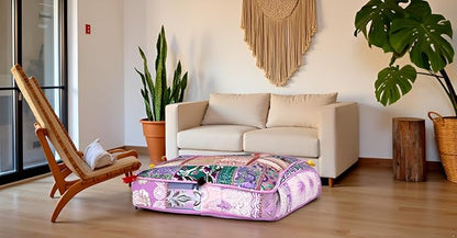 CRAFT KALA Indian Square Patchwork Traditional Pouf Cover Indian Living Room - Image 3