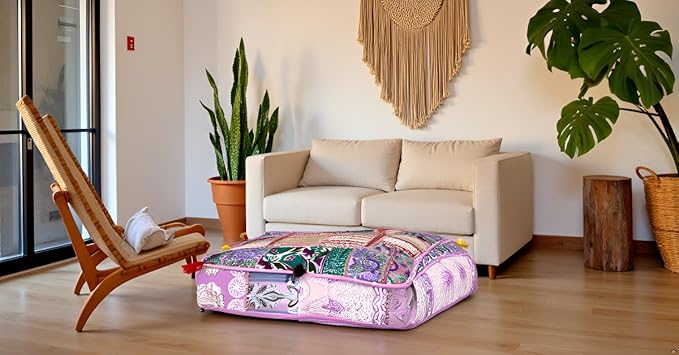 CRAFT KALA Indian Square Patchwork Traditional Pouf Cover Indian Living Room - Image 2