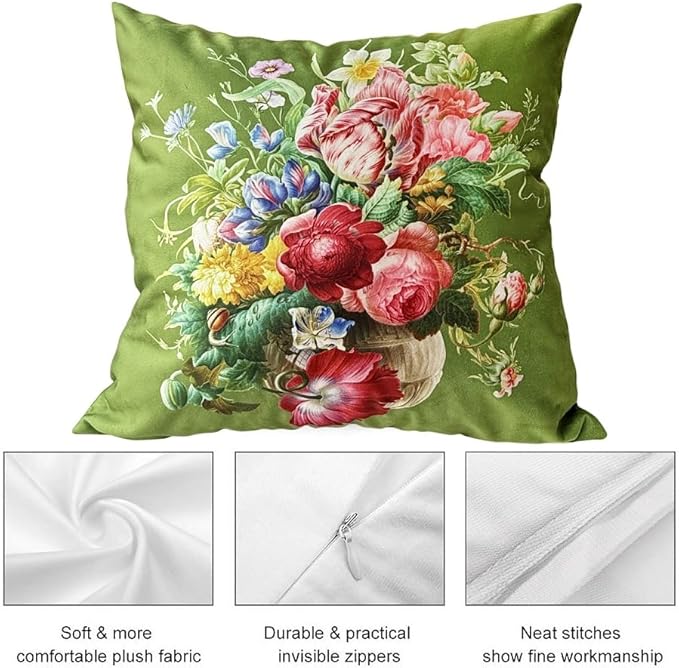 Vintage Dutch-Style Floral Still Life Throw Pillow Cover, 18x18 Inch - Image 4