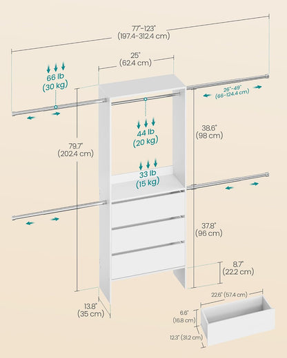 songmics closet system, customizable walk-in closet organizer system, side view
