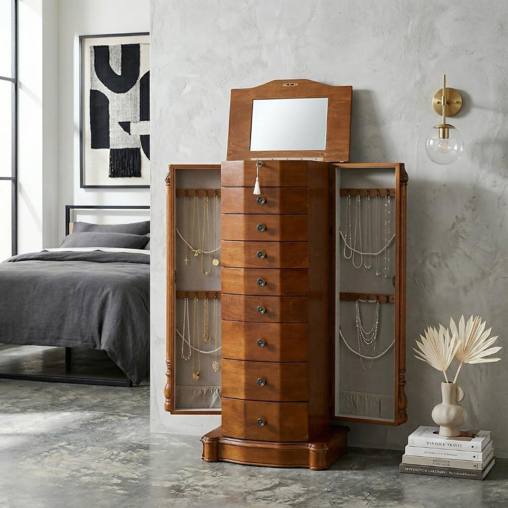 Hives and Honey Henry Locking Jewelry Armoire with Charging Port – 8 Drawer A...