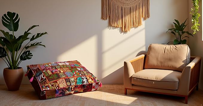 CRAFT KALA Indian Square Patchwork Traditional Pouf Cover Indian Living Room - Image 5