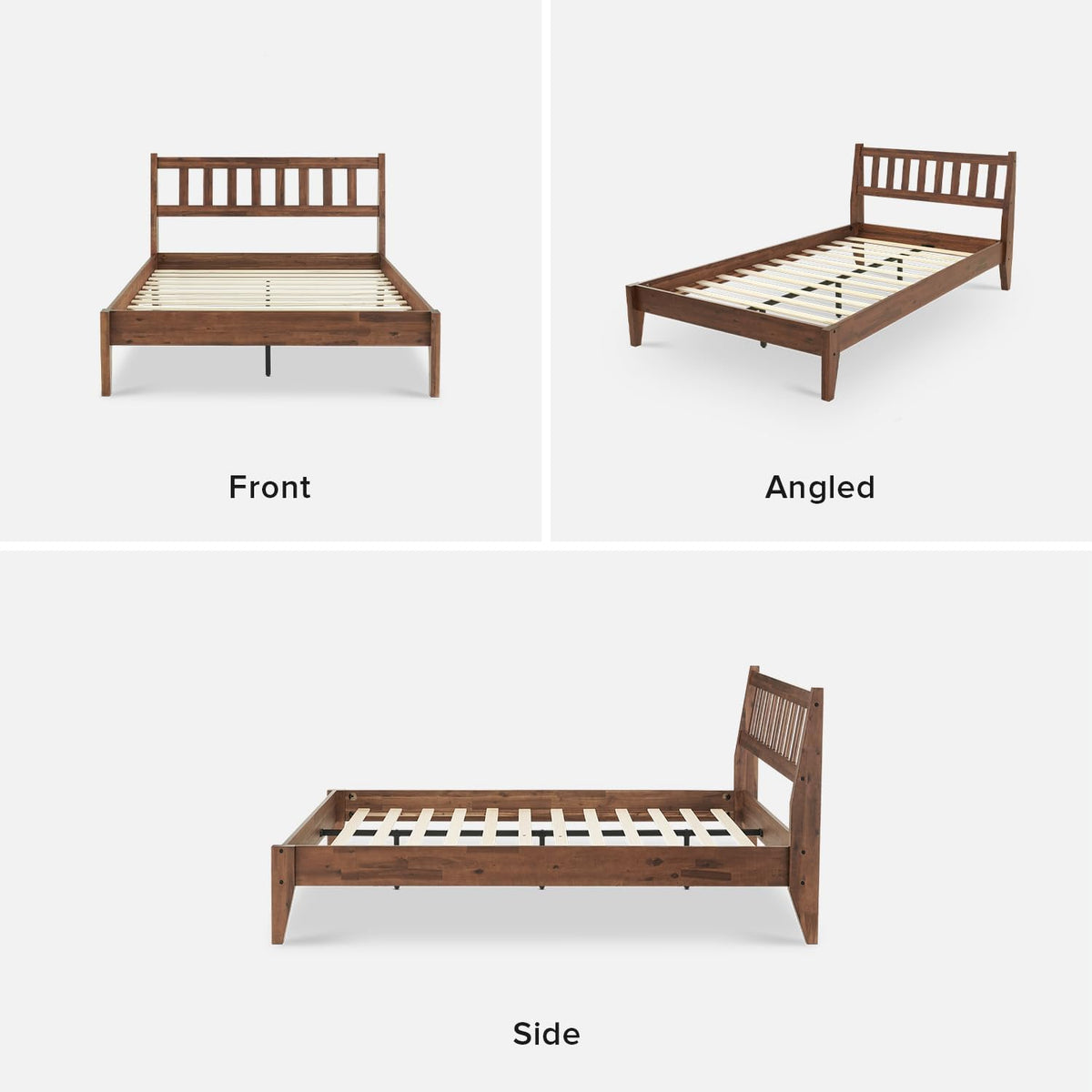 mopio ted full bed frame, headboard, platform bed, front angle view