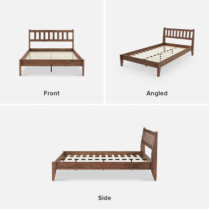 mopio ted full bed frame, headboard, platform bed, front angle view