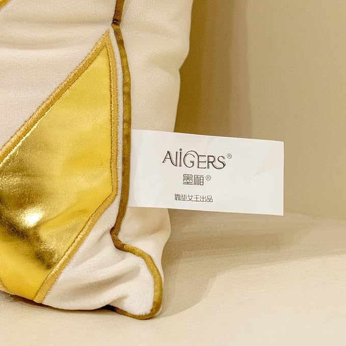 Avigers 20 x 20 Inches White Gold Leather Striped Cushion Case Luxury European - Image 4