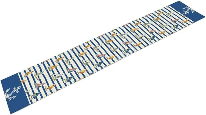 Nautical Anchor Table Runner, Retro Coastal Ship Anchor Stripe Navy Blue - Image 6