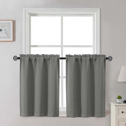 Gwine Light Grey Blackout Curtains 30 Inch Length, Short Kitchen Curtains by Gwine