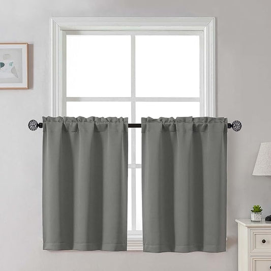 Gwine Light Grey Blackout Curtains 30 Inch Length, Short Kitchen Curtains by Gwine