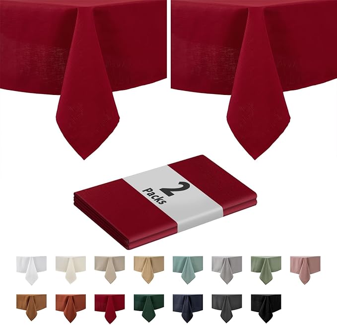 maxmill 2 Pack 60 x 84 Inch Red Faux Linen Textured Rectangle Tablecloth Water by maxmill