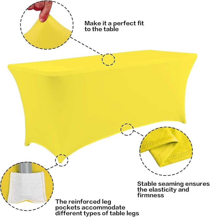 IVAPUPU 2 Pack 6FT Table Cloth for Rectangular Fitted Events Stretch Yellow - Image 2