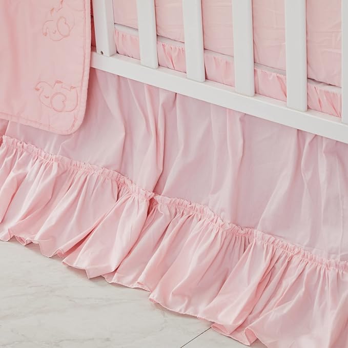 Brandream Crib Bed Skirt for Baby Girls Boys Blush Pink Boho Bohemian Solid - Image 3