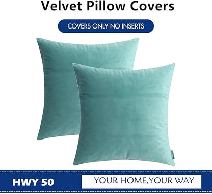 HWY 50 Teal Blue Velvet Throw Pillow Covers 16x16 Inch - Image 6