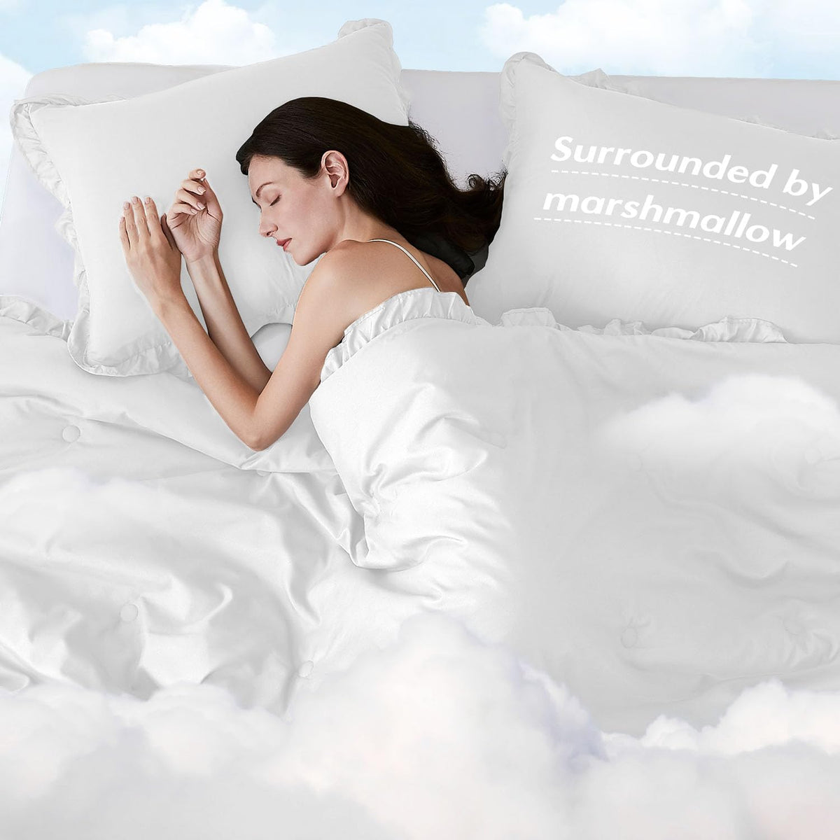 harborest full comforter - white ruffle comforter for on a desk or shelf