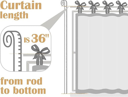 jinchan Tie Top Linen Kitchen Curtains 36 Inches Striped Tier Curtains - Image 7