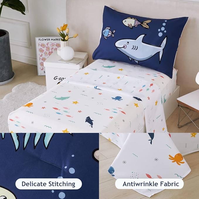 PERFEMET 4 Pieces Toddler Bedding Ocean Animal Printed Toddler Comforter Set - Image 4