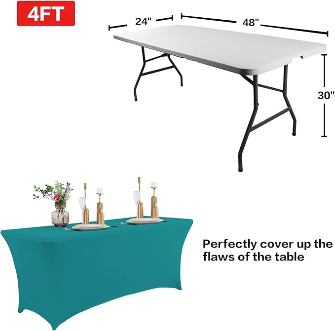 IVAPUPU 2 Pack 4FT Table Cloth for Rectangular Fitted Events Stretch Lake Blue - Image 3