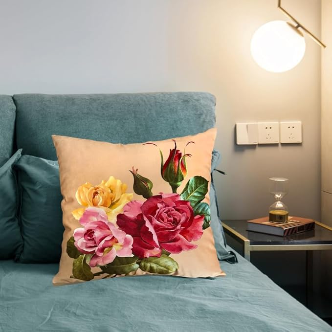 Elegant Decorative Floral Rose Throw Pillow Cover, Double - Image 6
