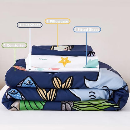 PERFEMET 4 Pieces Toddler Bedding Ocean Animal Printed Toddler Comforter Set - Image 7