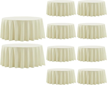 Round Tablecloth 120 Inch Tablecloth 10 Pack Ivory Table Cloths Washable by AOCOZHomeLifeMuseum