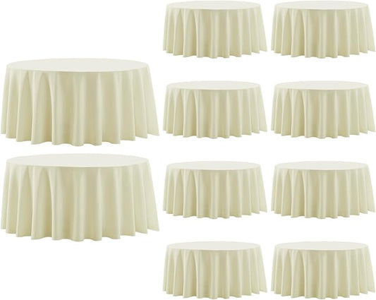 Round Tablecloth 120 Inch Tablecloth 10 Pack Ivory Table Cloths Washable by AOCOZHomeLifeMuseum