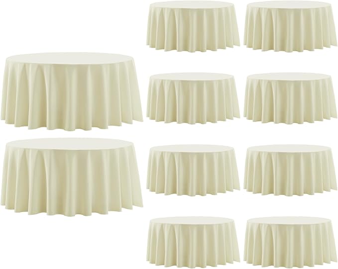 Round Tablecloth 132 Inch 10 Pack Ivory Tablecloths Washable Decorative Linen by AOCOZHomeLifeMuseum