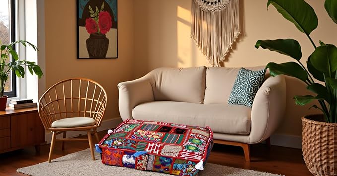 CRAFT KALA Indian Square Patchwork Traditional Pouf Cover Indian Living Room - Image 7