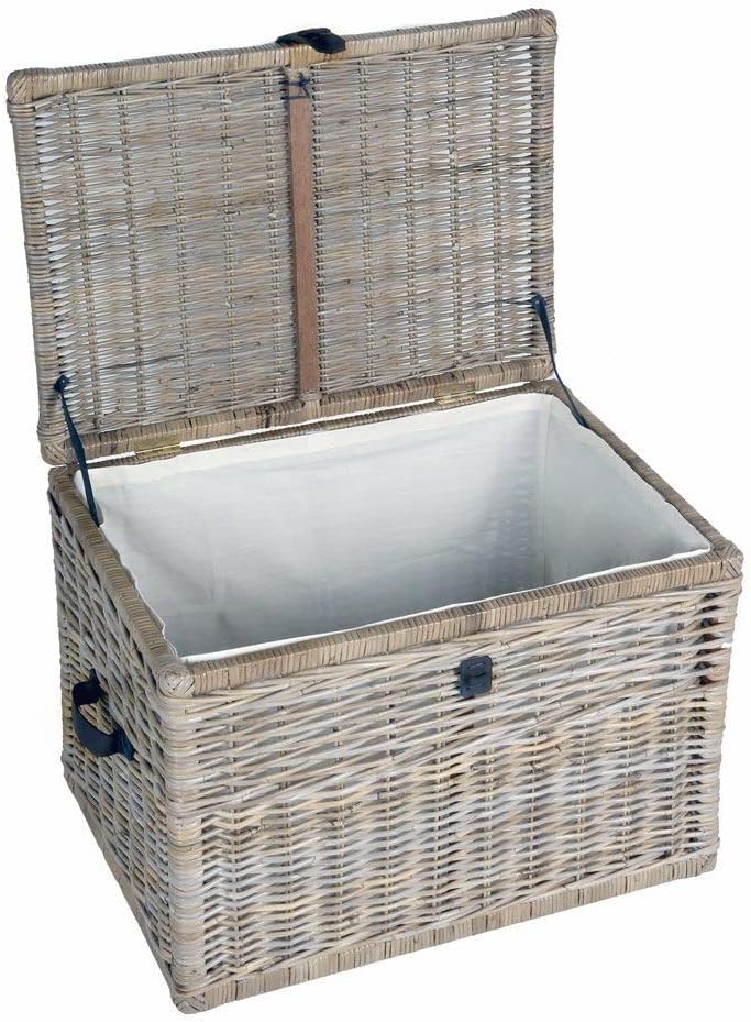The Basket Lady Deep Wicker Storage Trunk, L, Serene Grey