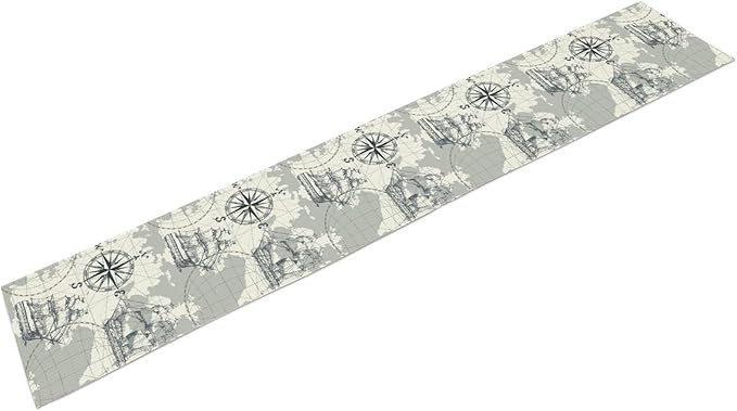 Nautical Table Runner, Retro Coastal Treasure Map Sailing Ship Compass - Image 6