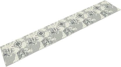 Nautical Table Runner, Retro Coastal Treasure Map Sailing Ship Compass - Image 6