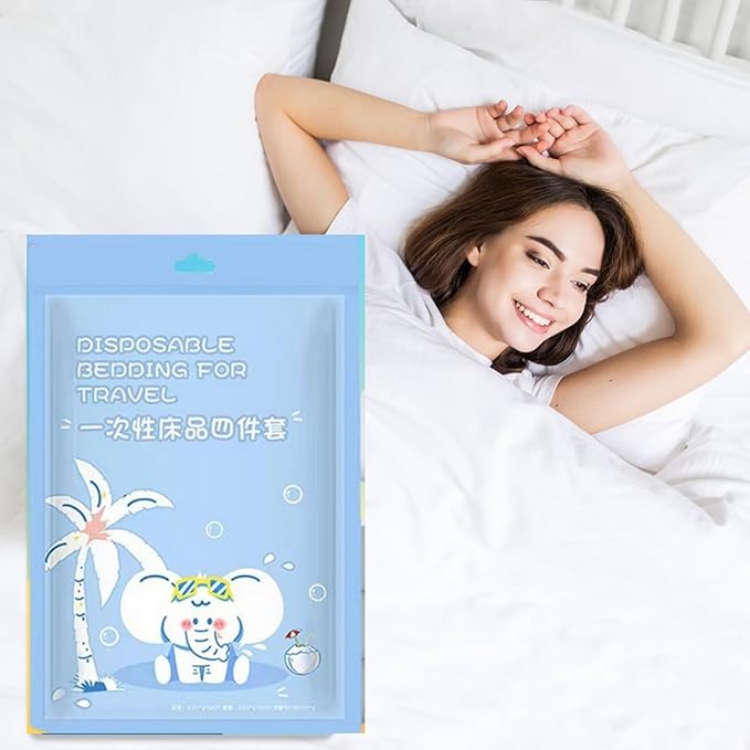 4pcs Superior Disposable Travel Bedset Ready-to-Use Large Size Bed Linens by YTLX