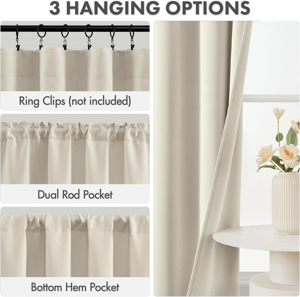 miulee cream beige room darkening bedroom curtains 63 shown in use
