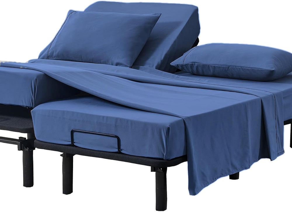 Kingnex Split Queen Sheets Set for Adjustable Bed Navy