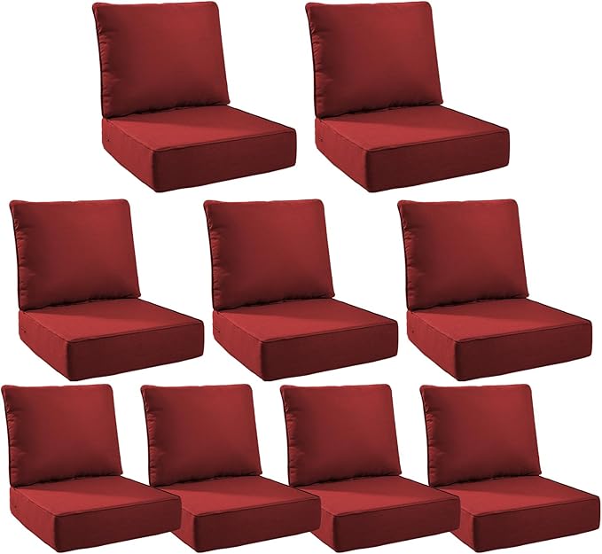 6" Thick Outdoor Cushions 24x24x6, 9-Set Deep Seat Patio Cushions by Pugire
