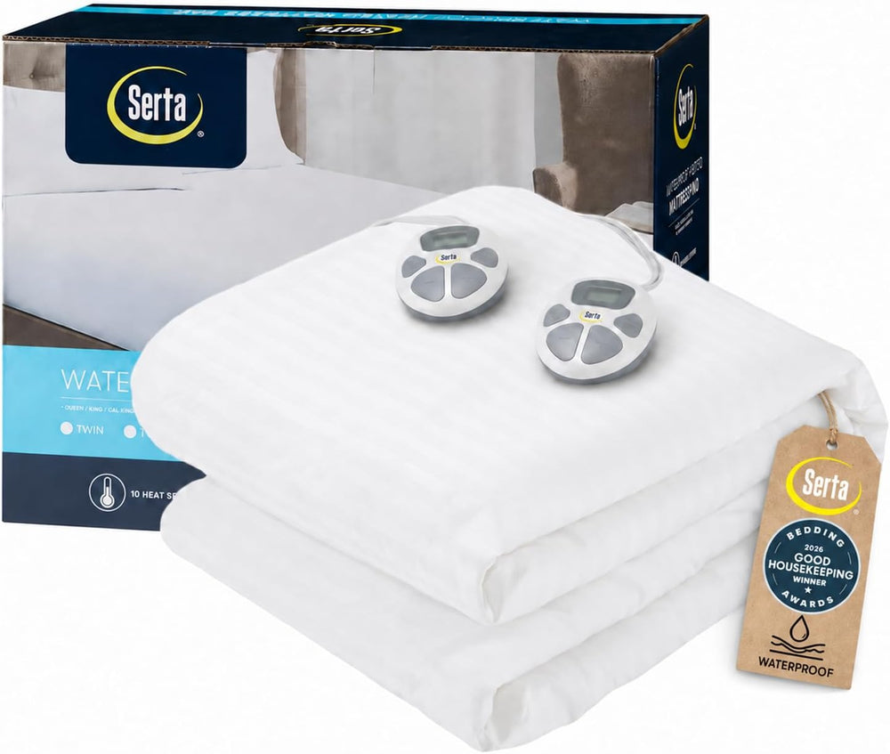 Serta Waterproof Heated Mattress Pad with Deep Pocket,Dual Controller Queen